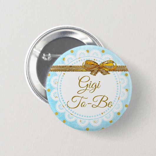 Gigi wordt Baby shower Blue & Gold Button (Voorkant /achterkant)