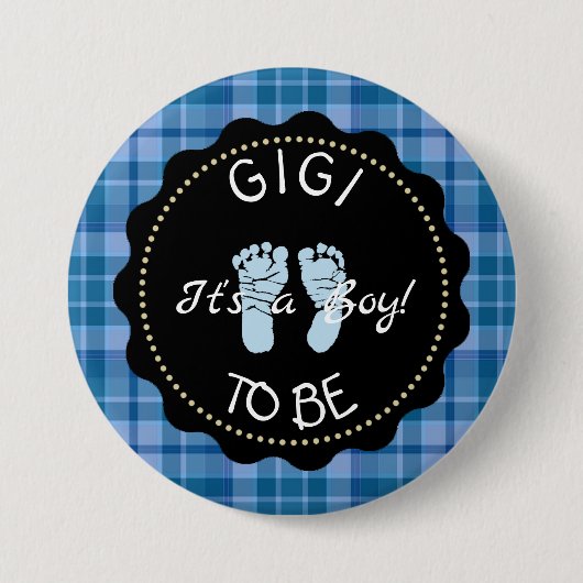 GIGI wordt Blue Plaid Baby shower knop Ronde Button 7,6 Cm (Voorkant)