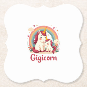 Gigicorn Vintage Eenhoorn Moeder en Baby Regenboog Kartonnen Onderzetters