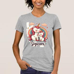 Gigicorn Vintage Eenhoorn Moeder en Baby Regenboog T-shirt