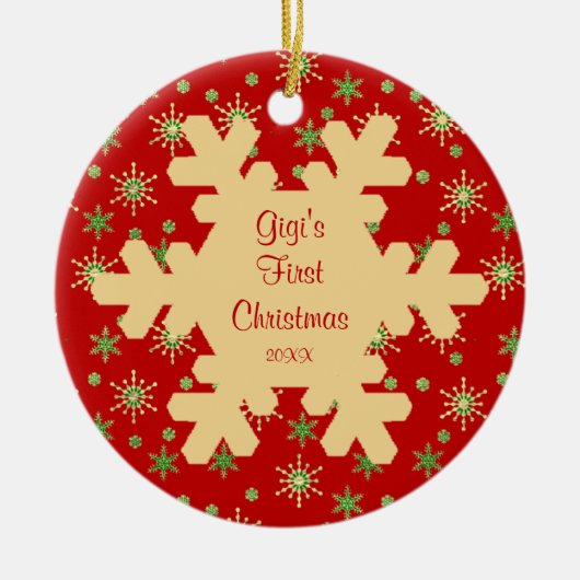 Gigi's eerste kerst rode sneeuwvlok ornament (Voorkant)