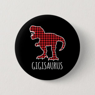 Gigisaurus Buffalo Plaid Dinosaur Grappige Matchin Ronde Button 5,7 Cm