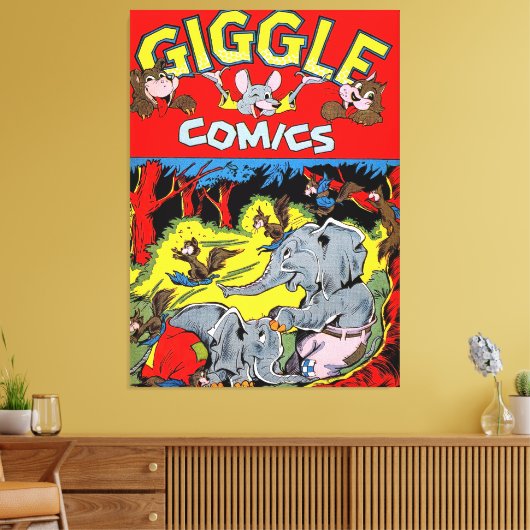 Gigle Elephant Animal Comics Canvas Afdruk (Insitu (Woonkamer))