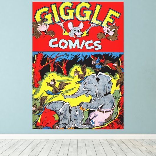 Gigle Elephant Animal Comics Canvas Afdruk (Insitu (Houten vloer))