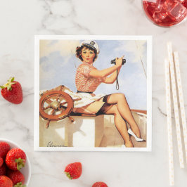 Gil Elvgren Pin Up Dragen Captains Pet Verrekijker Servet