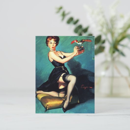 Gil Elvgren - Ruffled Feathers -  pin up Briefkaart (Staand voorkant)
