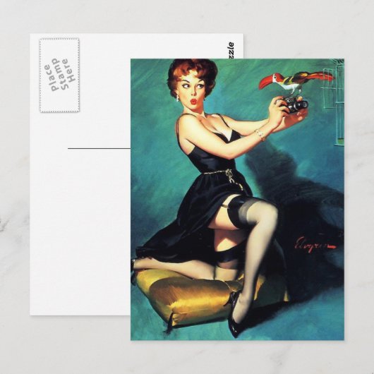 Gil Elvgren - Ruffled Feathers -  pin up Briefkaart (Voorkant / Achterkant)