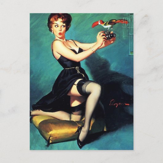 Gil Elvgren - Ruffled Feathers -  pin up Briefkaart (Voorkant)