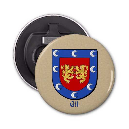 Gil Heraldic Arms op Parchment Style Terug Button Flesopener (Voorkant)