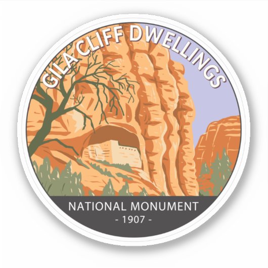 Gila Cliff Dwellings National Monument Circle Sticker (Voorkant)