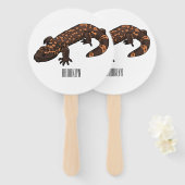 Gila monster cartoon illustratie handwaaier (Voorkant en achterkant)