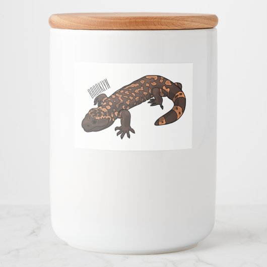 Gila monster cartoon illustratie voedselcontainer etiket (Voorkant)