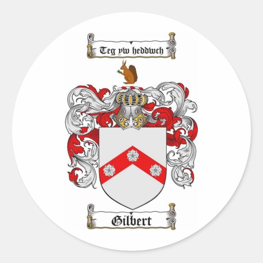 GILBERT FAMILY CREST - GILBERT WAPEN RONDE STICKER (Voorkant)