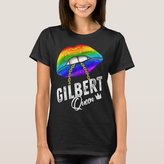 Gilbert Queen LGBTQ Gay Pride Flag Lips Rainbow Me T-shirt (Voorkant)