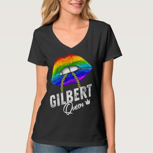 Gilbert Queen LGBTQ Gay Pride Flag Lips Rainbow Me T-shirt (Voorkant)