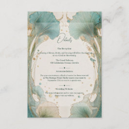Gilded Age Art Nouveau Teal and Gold Wedding Informatiekaartje