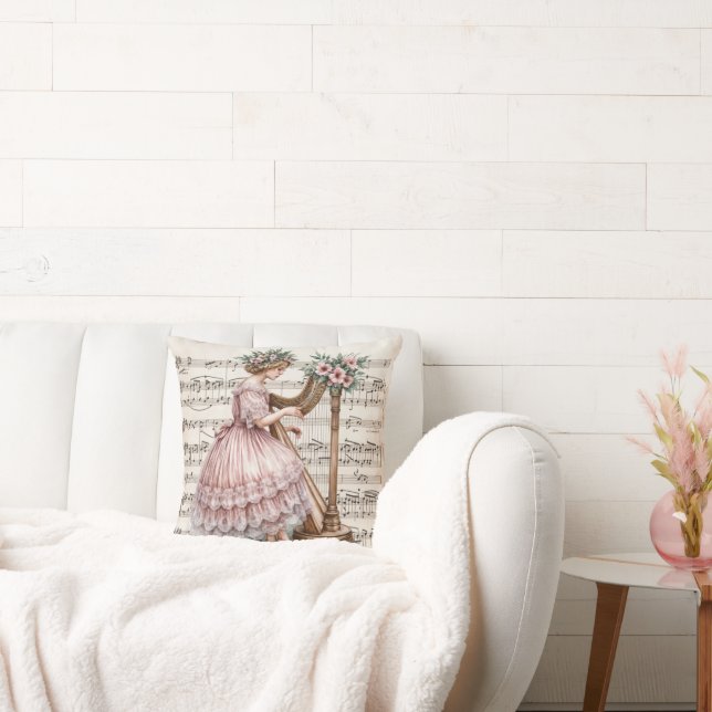 Gilded Age Harpist op bladmuziek Kussen (Bank)