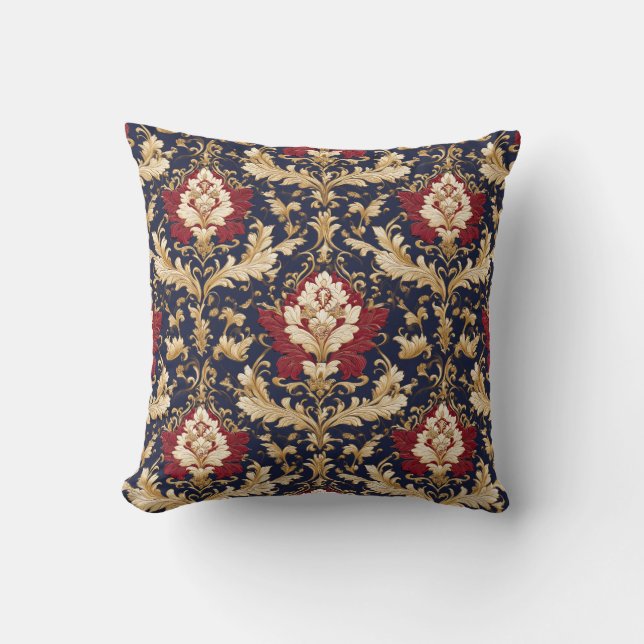 Gilded Art Nouveau Floral Damask Kussen (Voorkant)