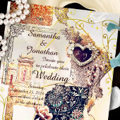 Gilded Baroque Mexican Lace Romance Wedding Kaart