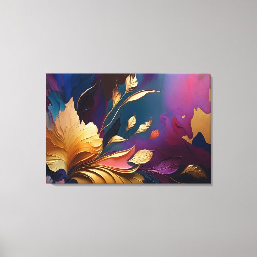 Gilded Bloom – Abstract Floral Composition Canvas Afdruk (Voorkant)