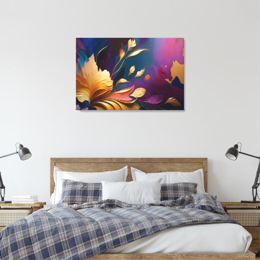 Gilded Bloom – Abstract Floral Composition Canvas Afdruk (Insitu (Slaapkamer))