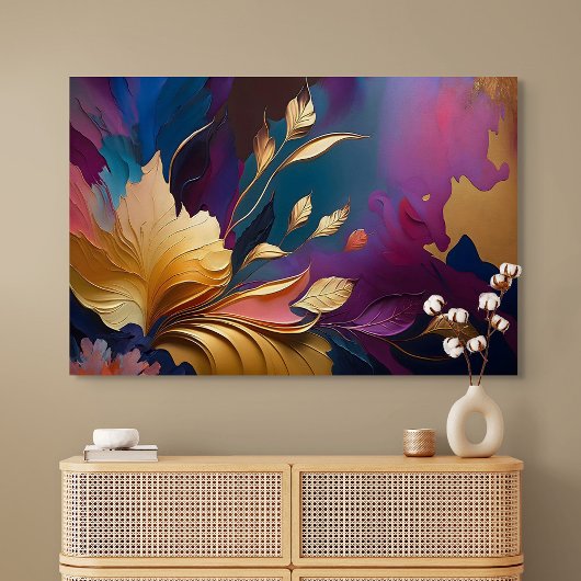 Gilded Bloom – Abstract Floral Composition Canvas Afdruk