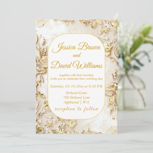 Gilded Bloom Classic Wedding Invitation Kaart (Staand voorkant)