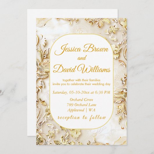 Gilded Bloom Classic Wedding Invitation Kaart (Voorkant / Achterkant)
