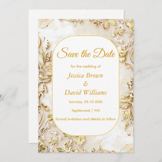 Gilded Bloom Classic Wedding Save the Date Kaart (Voorkant / Achterkant)