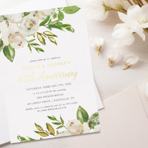 Gilded Blooms 50ste Verjaardagsfeest Folie Uitnodiging