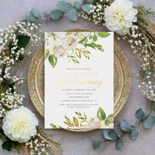 Gilded Blooms 50ste Verjaardagsfeest Folie Uitnodiging
