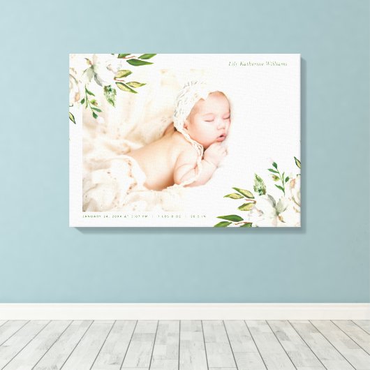 Gilded Blooms Baby Foto aandenken Canvas Afdruk (Insitu (Houten vloer))