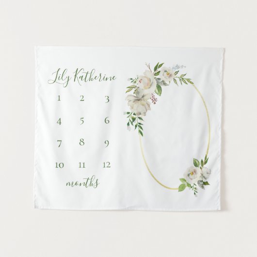 Gilded Blooms Baby Naam Mijlpaal Foto Wandkleed (Voorkant (horizontaal))