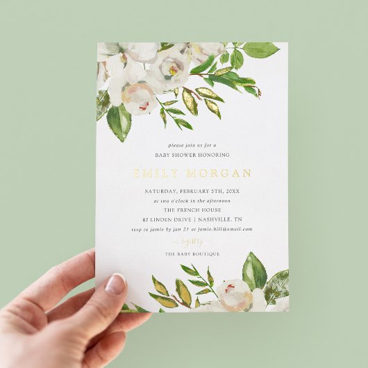 Gilded Blooms Baby shower Folie Folie Uitnodiging
