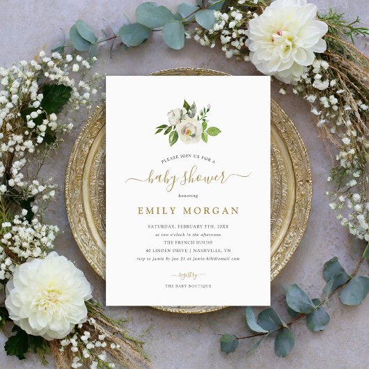 Gilded Blooms Baby shower Invitation Kaart