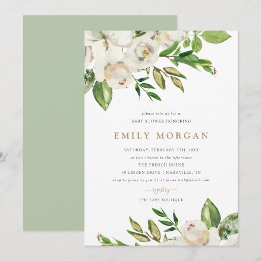 Gilded Blooms Baby shower Invitation Kaart (Voorkant / Achterkant)