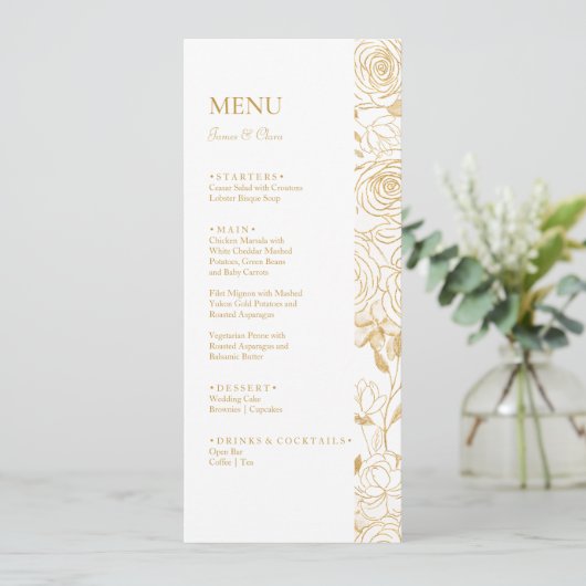 GILDED Blooms Bruiloft Menu (Staand voorkant)