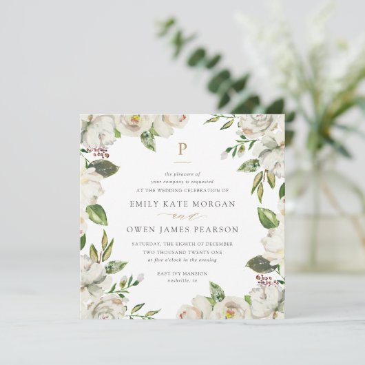 Gilded Blooms bruiloft uitnodiging (Staand voorkant)