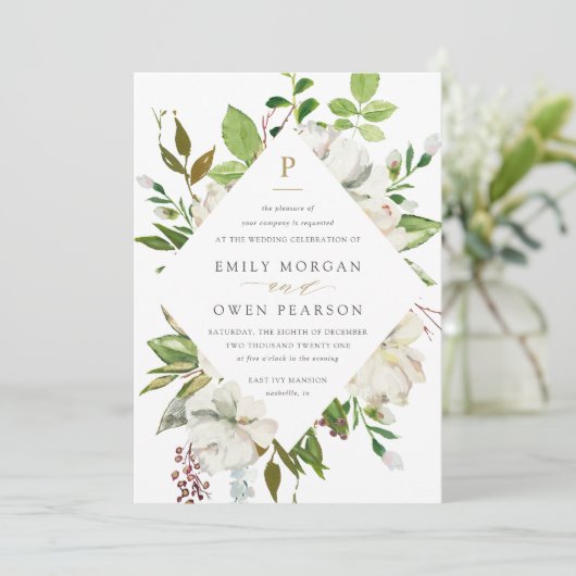 Gilded Blooms bruiloft uitnodiging (Staand voorkant)