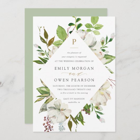 Gilded Blooms bruiloft uitnodiging (Voorkant / Achterkant)