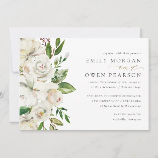 Gilded Blooms bruiloft uitnodiging (Voorkant)