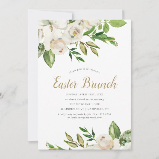 Gilded Blooms Easter Brunch Invitation Kaart (Voorkant)