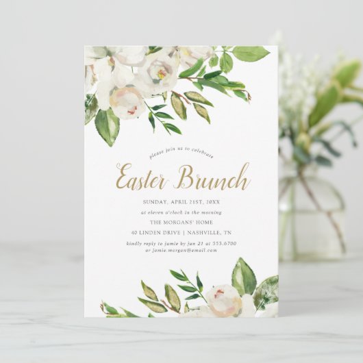 Gilded Blooms Easter Brunch Invitation Kaart (Staand voorkant)