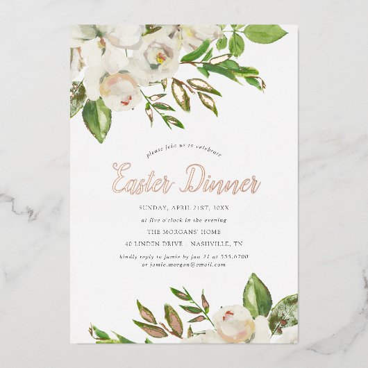 Gilded Blooms Easter Dinner Folie Uitnodiging (Voorkant)
