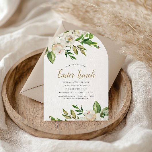 Gilded Blooms Easter Lunch Invitation Kaart