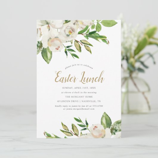 Gilded Blooms Easter Lunch Invitation Kaart (Staand voorkant)