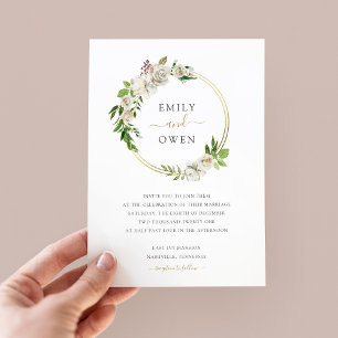 Gilded Blooms Floral Wreath Wedding Invitation Kaart