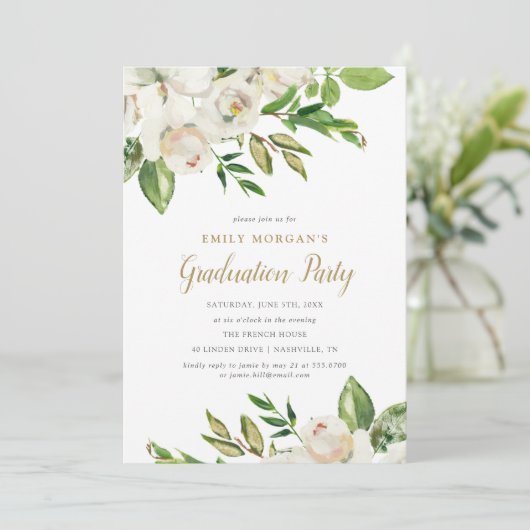 Gilded Blooms Graduation Party Uitnodiging (Staand voorkant)