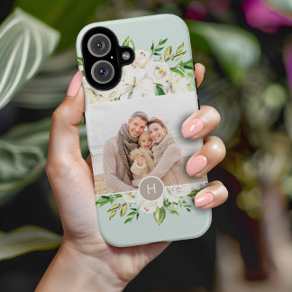 Gilded Blooms Mint | Monogrammfoonfoto iPhone 16 Hoesje