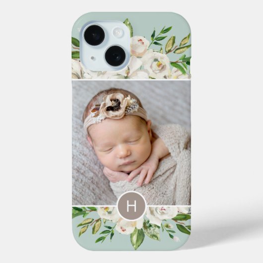 Gilded Blooms Mint | Monogrammfoonfoto Case-Mate iPhone Case (Achterkant)